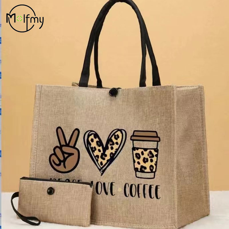 Wedding Vendor - 2-teilige Leinen-Einkaufstasche, große Kapazität, Canvas-Handtasche, Einkaufstaschen,
