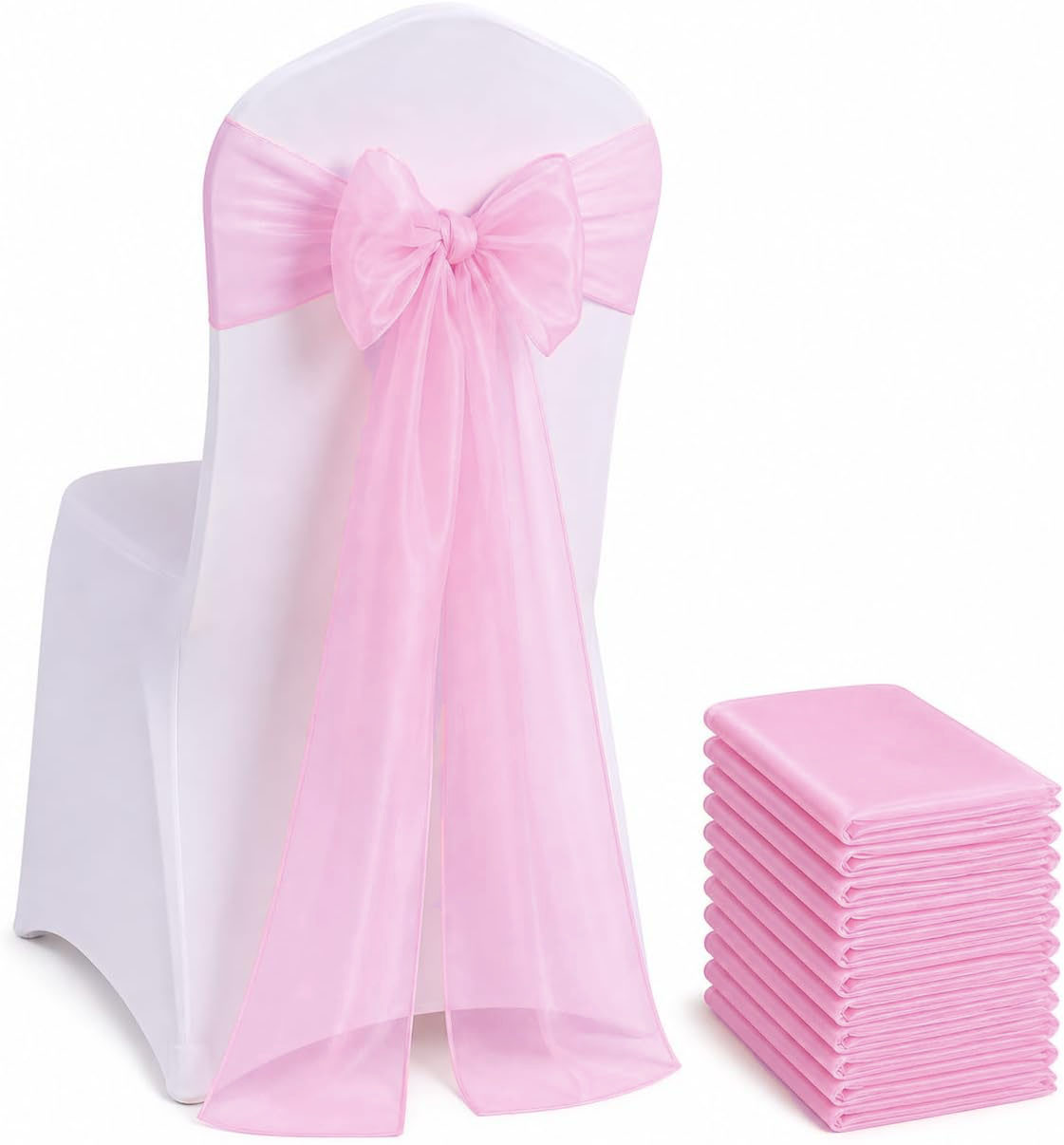Chair Sash Organza - Organza-Stuhlschleifen 100/50/10 Stück Universelle Stuhlbanderolen für
