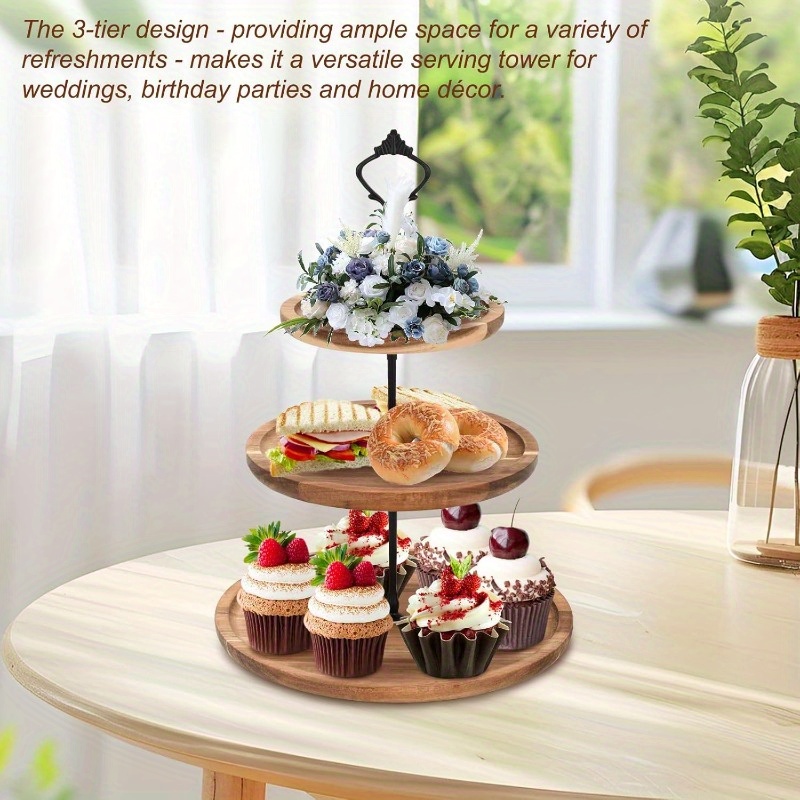 Wedding Support - 3-stufiger Kuchenständer aus Akazienholz, Cupcake-Ständer, Servierplatte