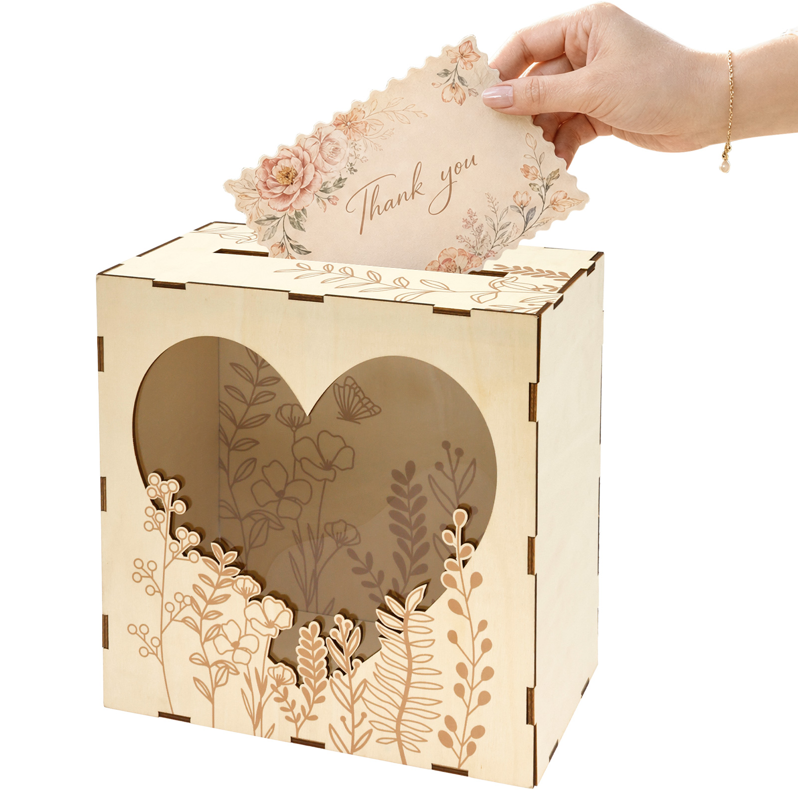 Wedding Card Box - Hochzeitskarten-Box Holz-Hochzeitskarten-Aufbewahrungsbox mit Klarsichtfenster Segenskarten-Sammelboxen für