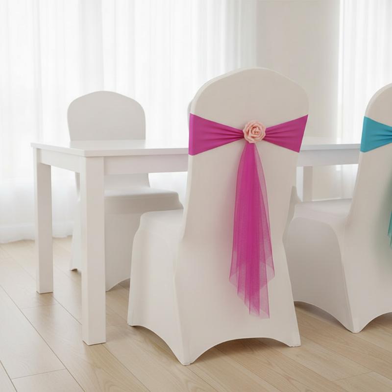 Chair Sash Organza - 1 Stück Organza-Stuhlschleifen, Blumen-Spandex-Organza-Stuhldekoration, Stuhlhussen und