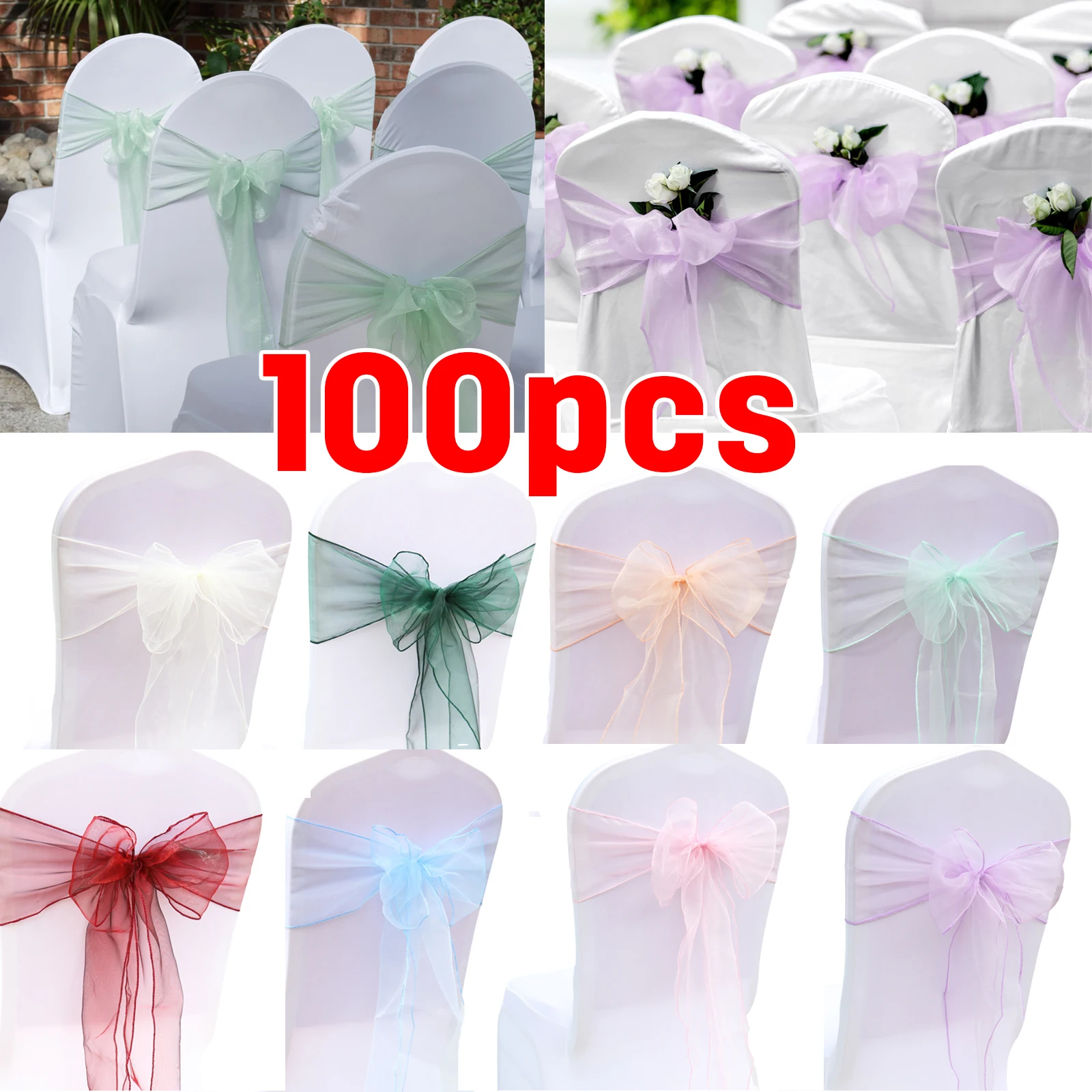 Chair Sash Organza - 10/50/100PCS 17x275cm Organza Hochzeit Knoten Bands