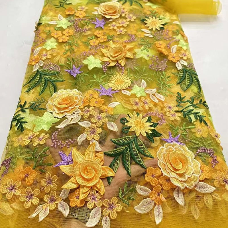 Wedding Supply Wholesale - 90x130cm 3D Blumenbestickter Tüll-Spitzenstoff DIY Kleid
