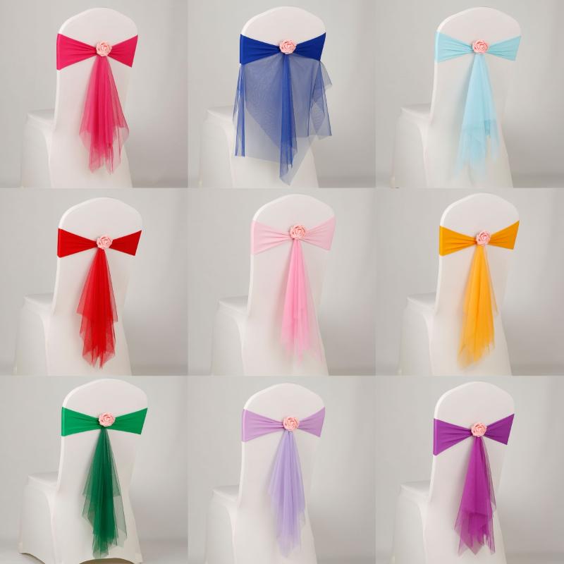 Chair Sash Organza - 1 Stück Organza-Stuhlschleifen, Blumen-Spandex-Organza-Stuhldekoration, Stuhlhussen und