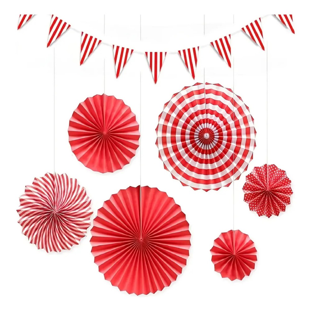 Wedding Supply Canada - 18 Stück rot-weiß gestreifte Wimpel, Papierfächer,