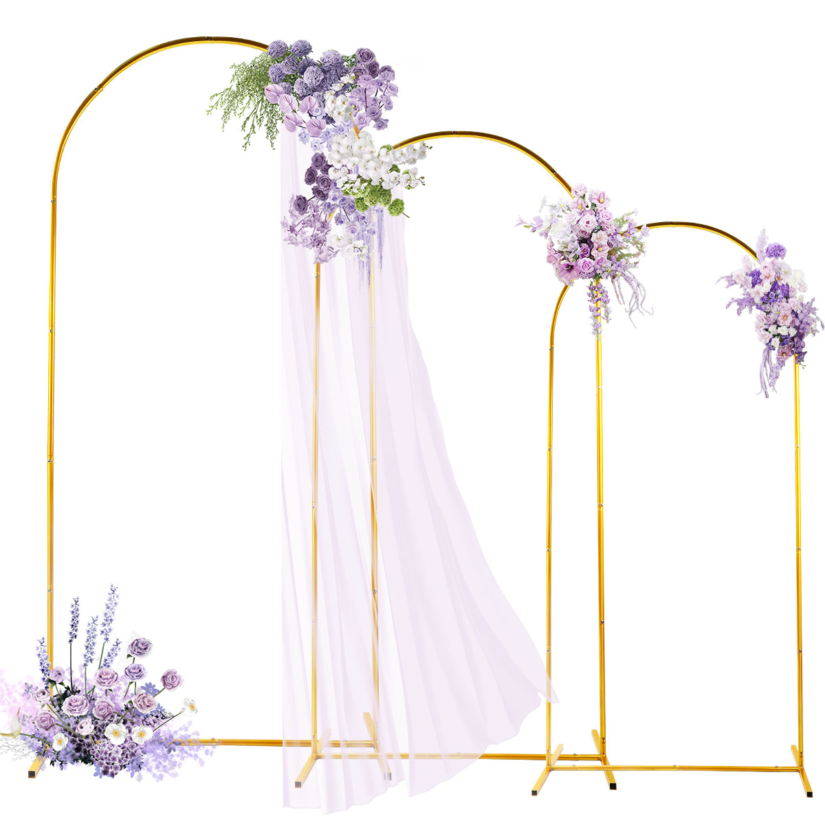 Wedding Support - 3er-Pack goldene Metallbogen-Sets, verstellbarer und tragbarer